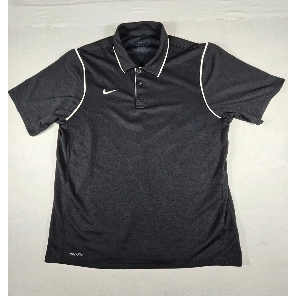 Nike Dri-FIT Mens Black Polo Shirt White Piping Golf‎ Sport 533511-012 Large